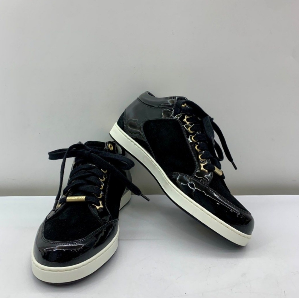 JIMMY CHOO 37.5 Miami Suede Patent Leather Sneakers with BOX